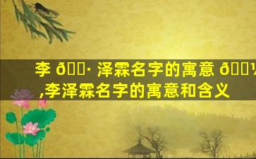 李 🕷 泽霖名字的寓意 🌼 ,李泽霖名字的寓意和含义